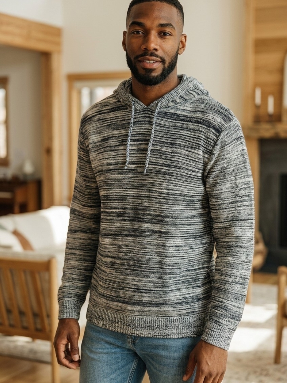 Men's Oldnavy Hooded Knit Sweater in Heathered Blue